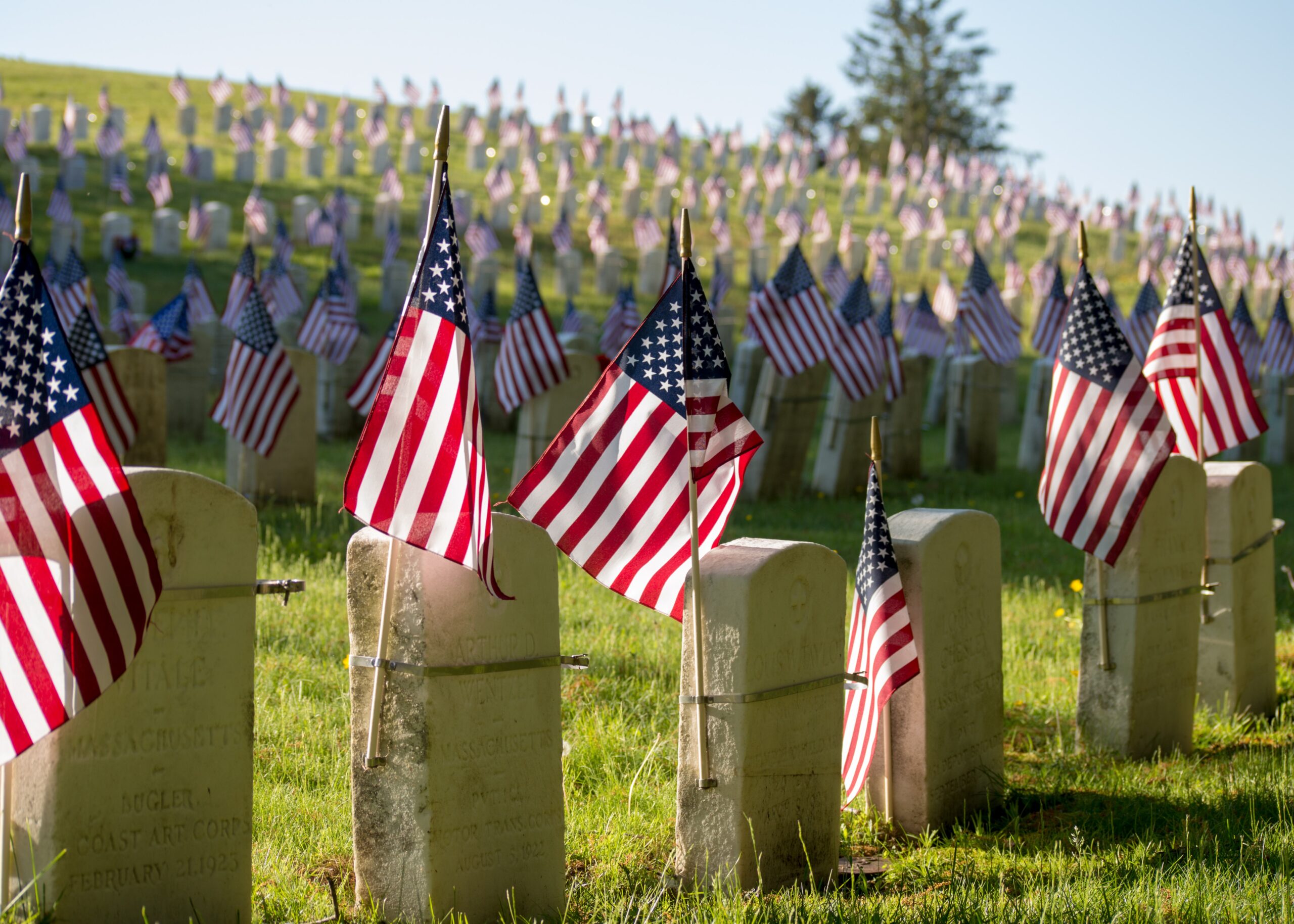 American Flag on Headstones